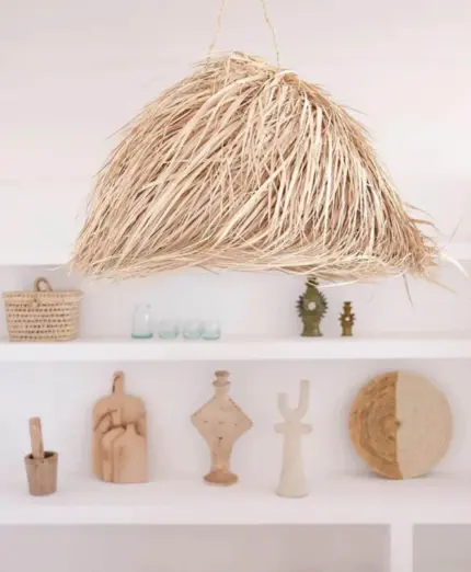 Moroccan Straw Lampshade Ball – Handwoven Palm Leaf Pendant Light