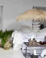 Moroccan Straw Lampshade – Natural Palm Leaf Parasol Pendant - Image 7