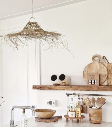 Casablanca Parasol Lampshade Ajouré – Handwoven Moroccan Esparto Grass Pendant